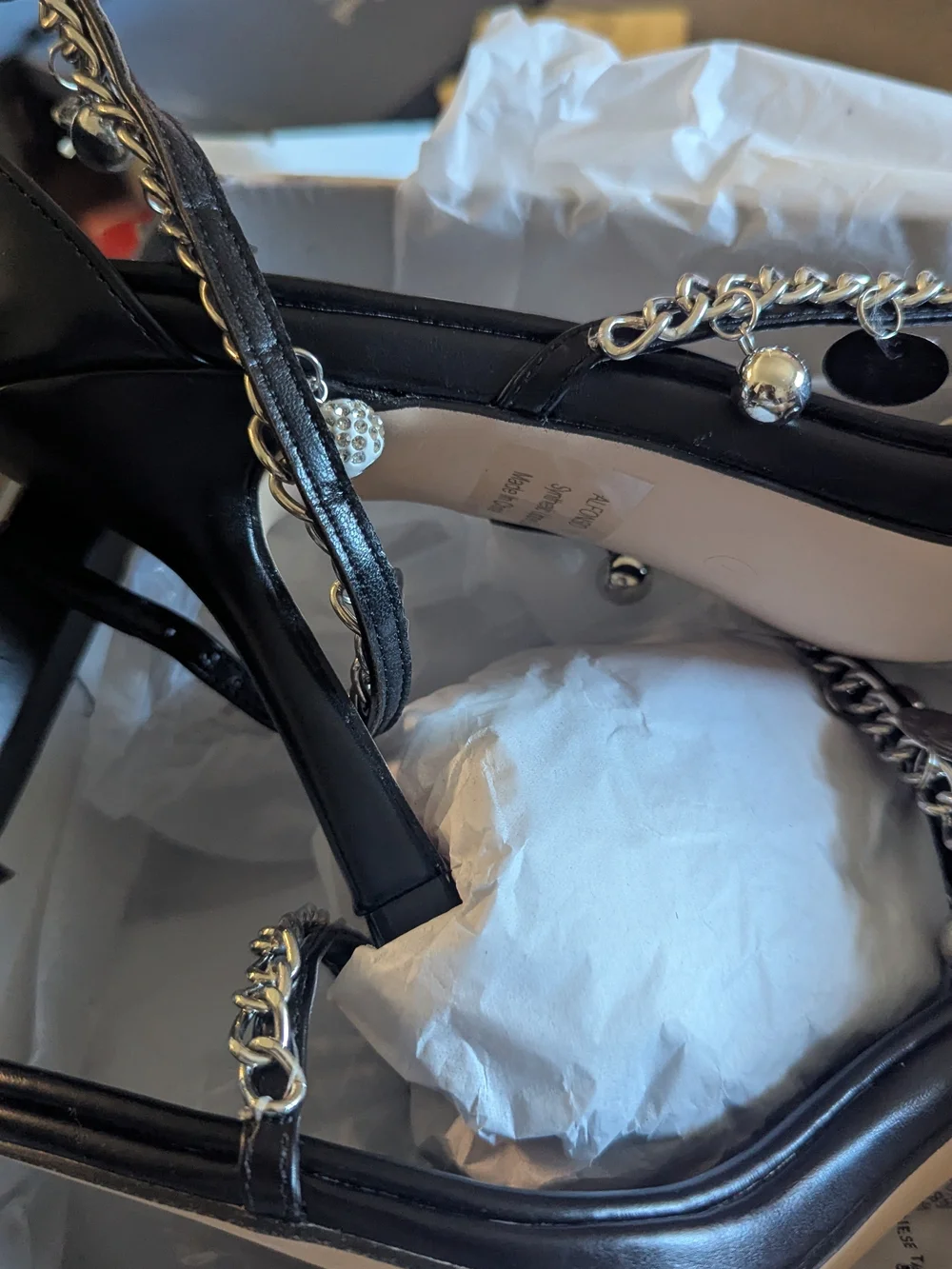 Fashion Nova Black Chain-Accent Heel Sandals